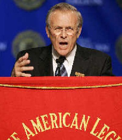 
Secretary of Defense Donald Rumsfeld speaks during the American Legion national convention on Tuesday. 
 (Associated Press / The Spokesman-Review)