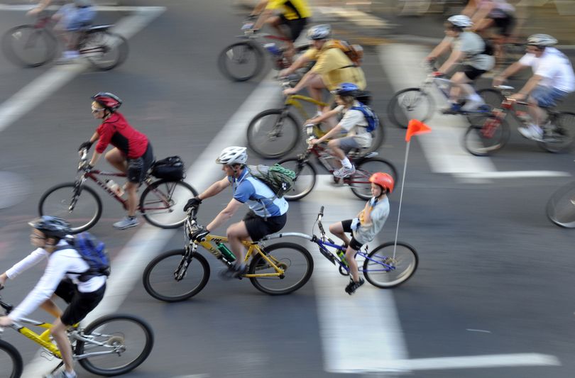 Riders of all ages and abilities started on Spokane Falls Boulevard on Sunday, Sept. 13, 2009, for the second SpokeFest bicycle ride. (J. Bart Rayniak / The Spokesman-Review)