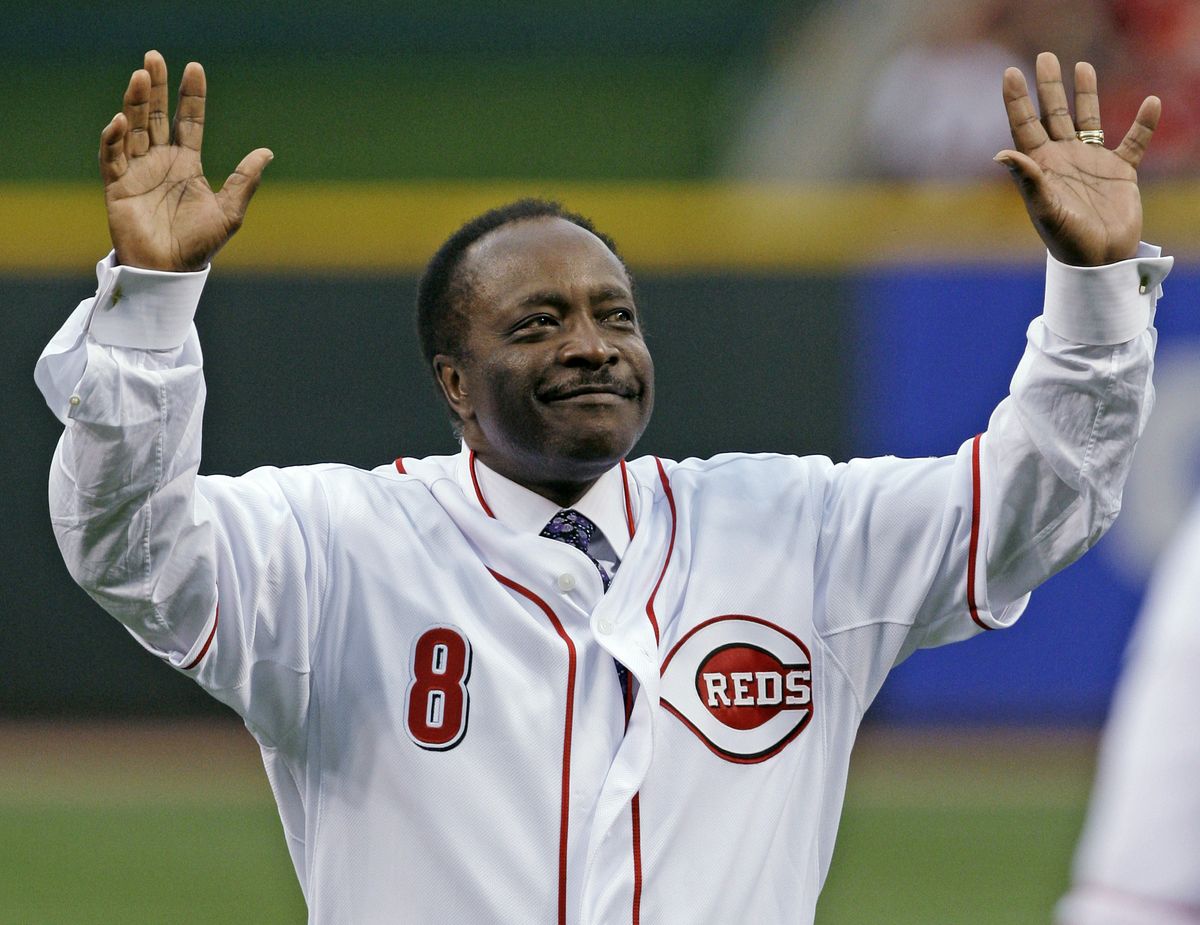 In this Wednesday, April 7, 2010 photo, Cincinnati Reds Hall of Fame second baseman Joe Morgan acknowledges the crowd after throwing out a ceremonial first pitch prior to the Reds