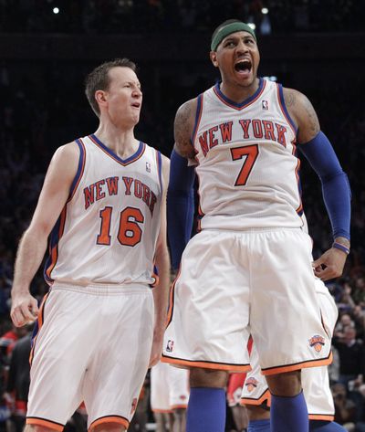 New York’s Carmelo Anthony had 42 points in the Knicks’ 93-85 loss to Miami. (Associated Press)