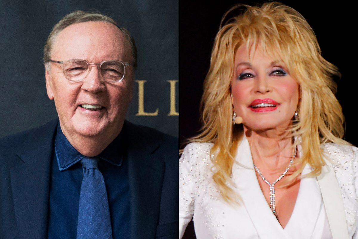 Author James Patterson appears at an event to promote his novel in New York on June 5, 2018, left, and Dolly Parton performs in concert on July 31, 2015, in Nashville, Tenn. The pair completed a project with words and music, “Run, Rose, Run,” an Amazon.com bestseller even before publication, and the work of fiction to arrive with an accompanying soundtrack.  (STF)