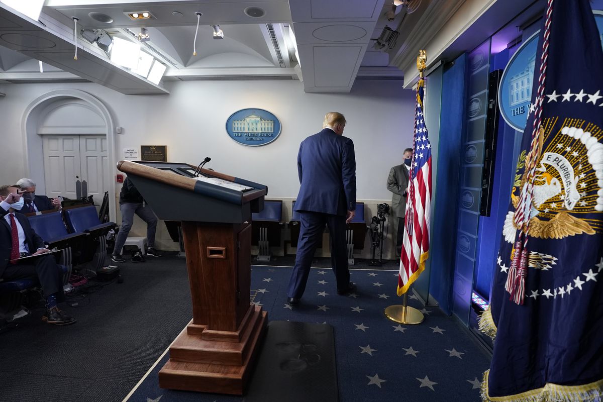 President Donald Trump walks away from the podium Thursday after speaking at the White House. (Evan Vucci)