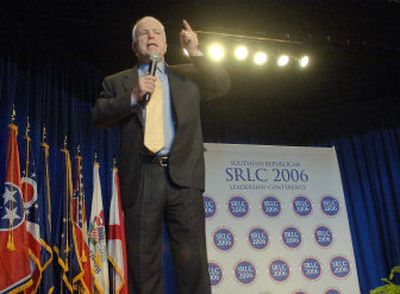 
U.S. Sen. John McCain, R- Ariz., speaks Friday at the Southern Republican Leadership Conference in Memphis, Tenn.  
 (Associated Press / The Spokesman-Review)