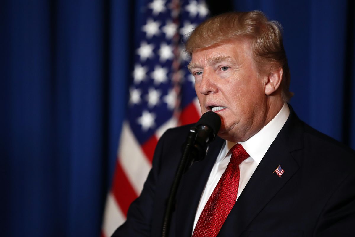 President Donald Trump speaks at Mar-a-Lago in Palm Beach, Fla., Thursday, April 6, 2017, after the U.S. fired a barrage of cruise missiles into Syria Thursday night in retaliation for this week's gruesome chemical weapons attack against civilians. (Alex Brandon / Associated Press)