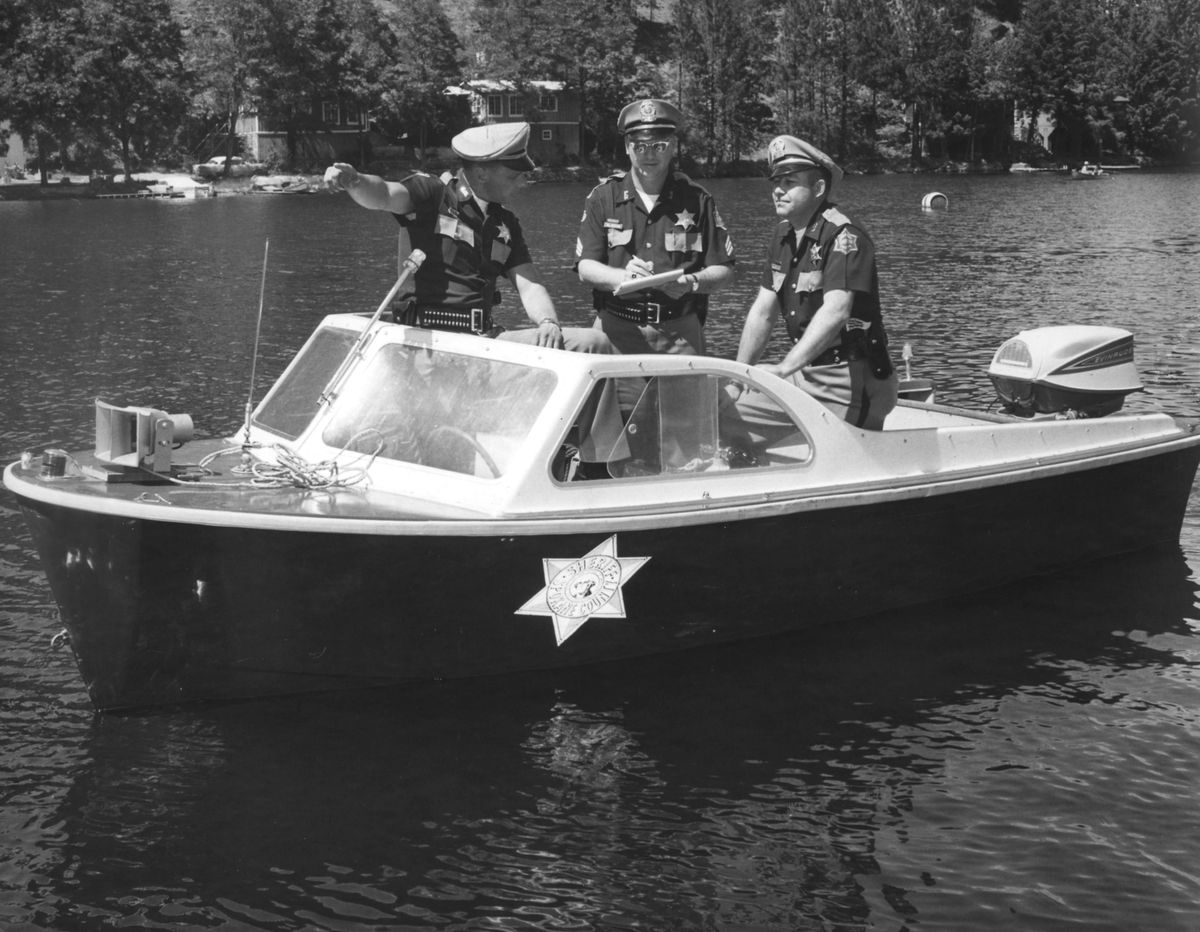 The Spokane County sheriff’s boat patrol is pictured at Honeymoon Bay on Newman Lake in 1964. (Archive)