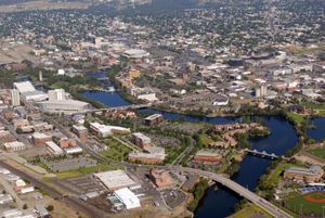 Spokane’s Riverpoint Campus, lower center and left, and Gonzaga University, lower right, comprise the greatest portion of the University District, which business, education and government leaders are promoting as the hub of regional economic growth.  (FILE / The Spokesman-Review)