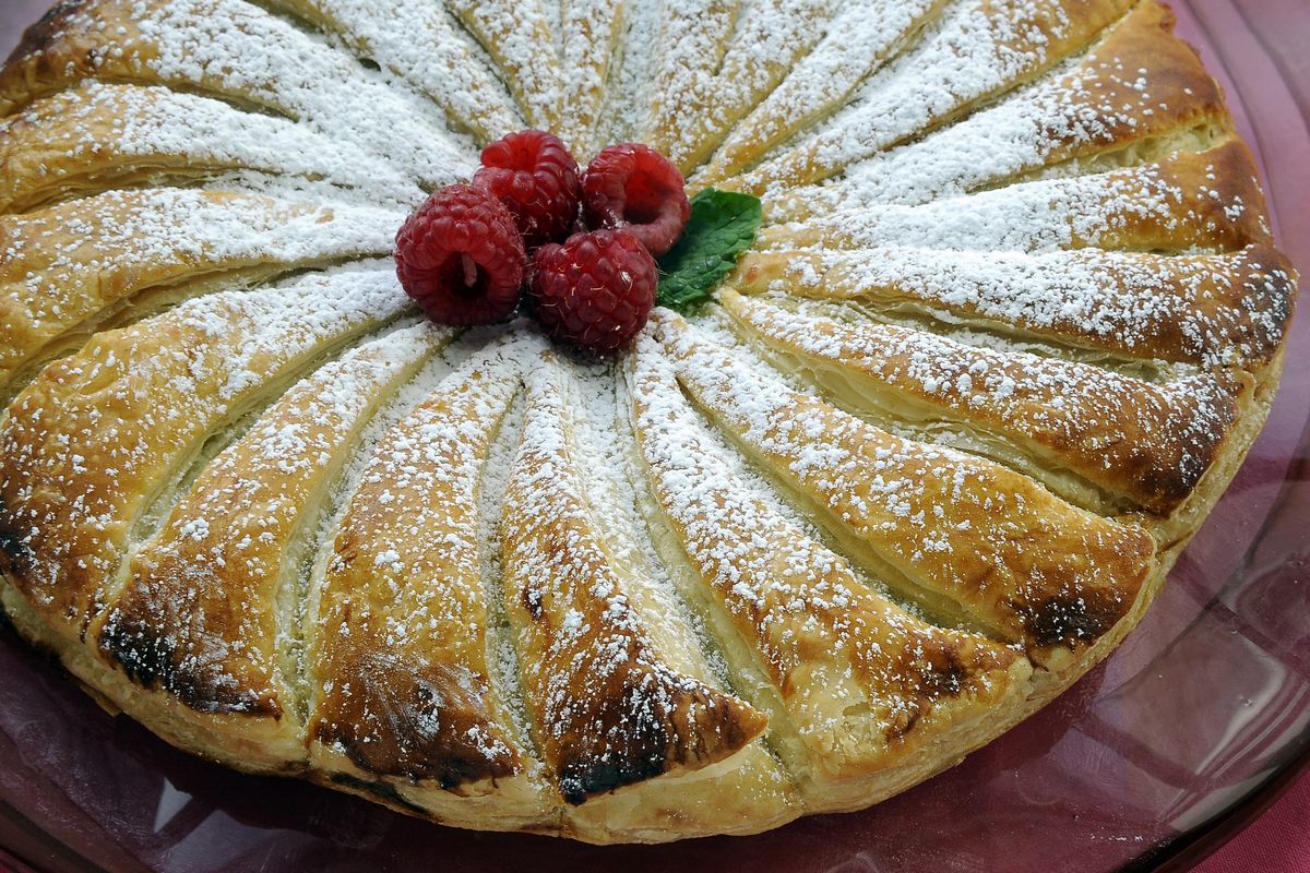 Europa pastry chef Christie Sutton’s classic French dessert called pithiviers features a light, flaky crust. (Dan Pelle)