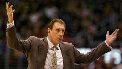 
Los Angeles Lakers coach Rudy Tomjanovich, reacting to a call last week, announced he'll never coach again. 
 (Associated Press / The Spokesman-Review)