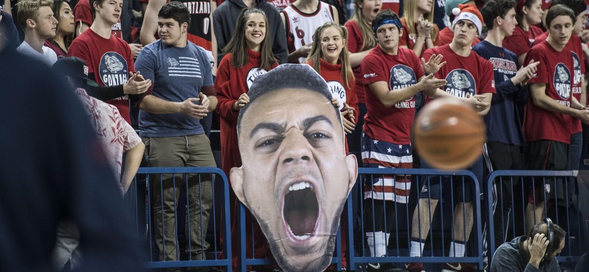 Gonzaga Kennel Club members get ready for the Akron game, Dec. 10, 2016, in the in the McCarthey Athletic Center. (Dan Pelle / The Spokesman-Review)