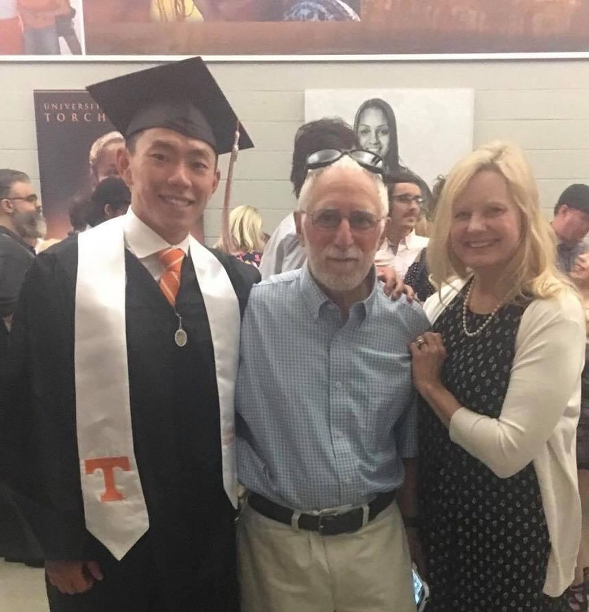 Colin Zeng poses with Earle and Jolyn Canty during June 2018 graduation at Tennessee. He’ll receive his master’s in December. (Jolyn Canty / Courtesy)