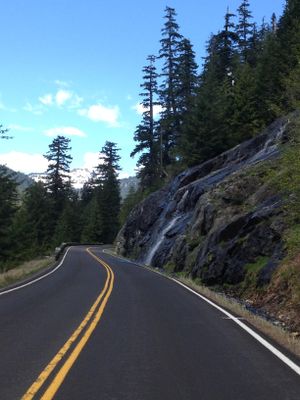 Water cascading to the road near Washington's Cayuse Pass, gateway to Mount Rainier. (Julie Johnson)