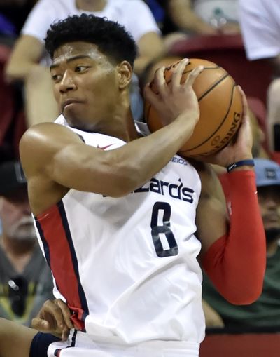 Washington Wizards’ Rui Hachimura scored 19 points in an 88-85 loss to the New Orleans Pelicans on Monday in the NBA Summer League in Las Vegas. (David Becker / AP)