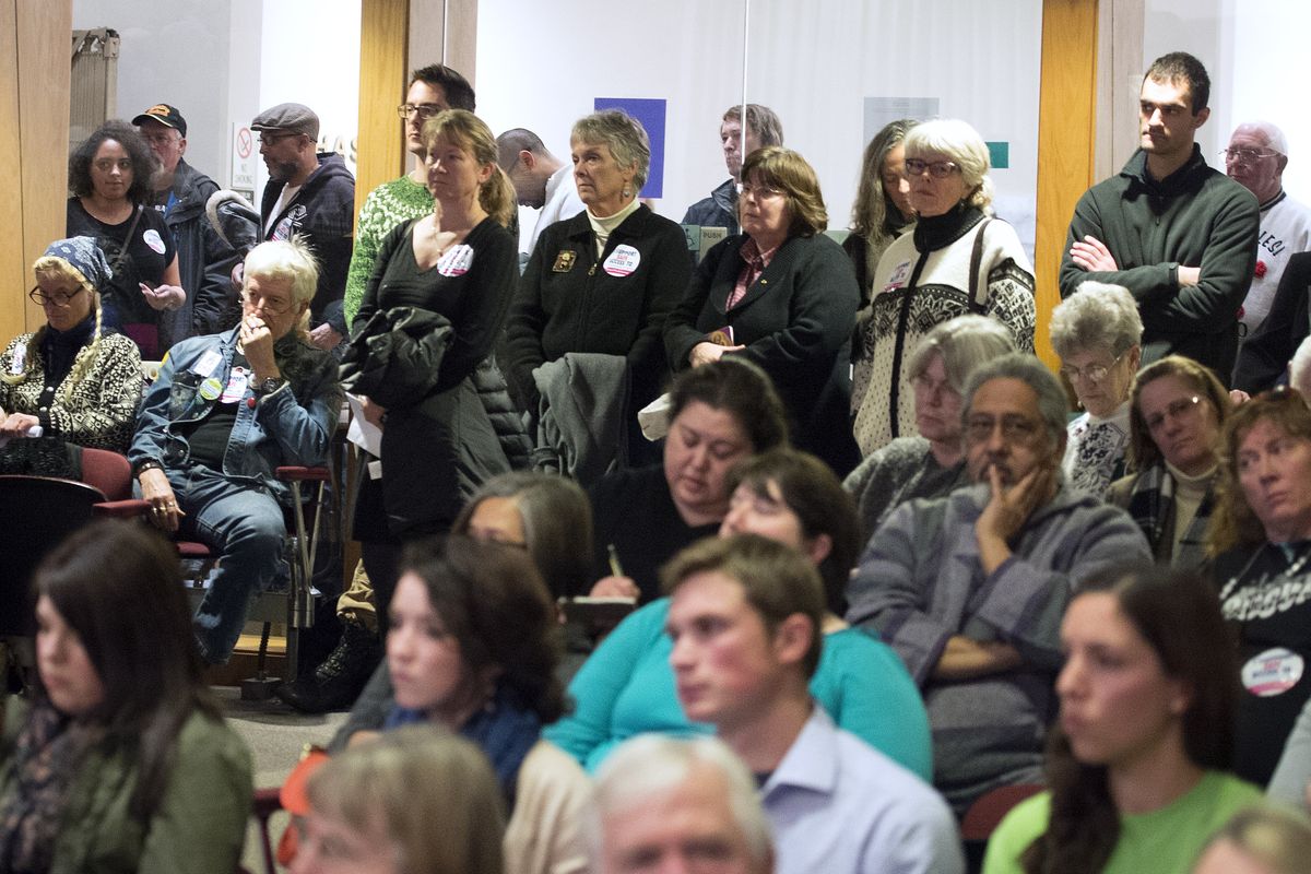 With wide-reaching topics like prostitution and an ordinance that would prevent abortion protesters from blocking the driveway to Planned Parenthood on the agenda, Monday’s Spokane City Council meeting was packed with people wanting to voice their opinions. (Colin Mulvany)