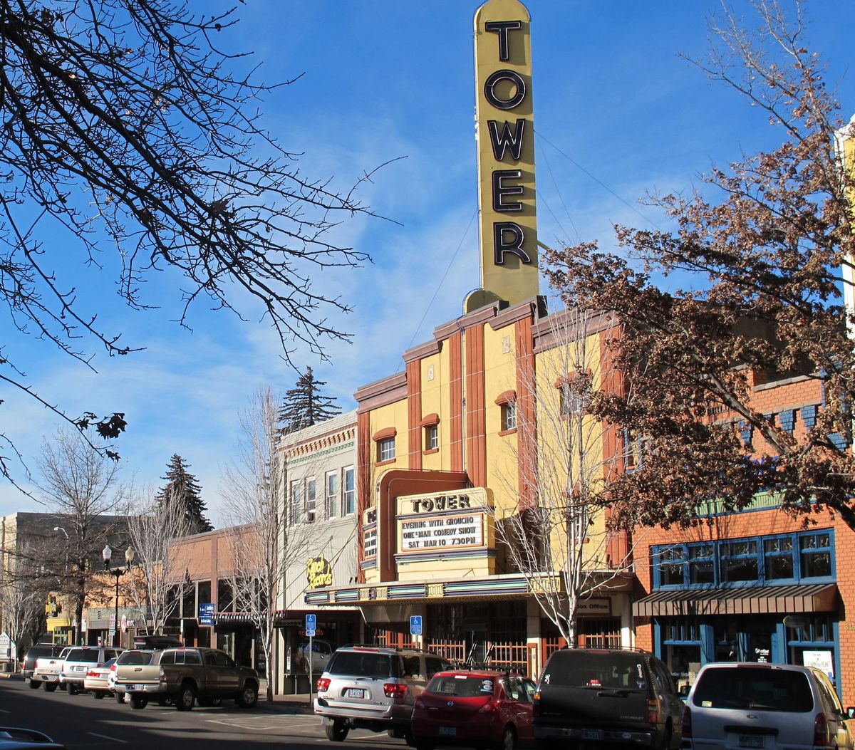 The 72-year-old Tower Theatre, renovated in 2004, is a landmark in downtown Bend, Ore.