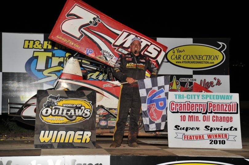 Jason Sides in Victory Lane at Tri-City Speedway. (Photo courtesy of Paul Arch)