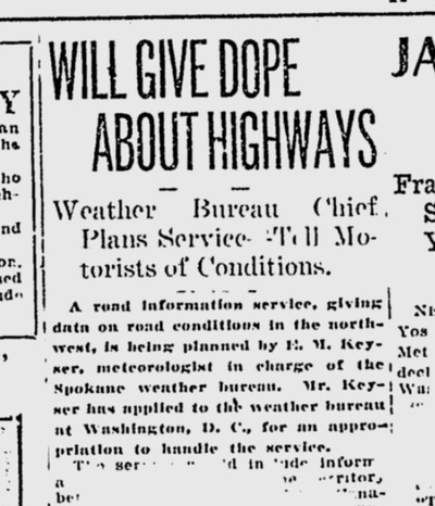 Daily road condition reports were coming soon, the Spokane Daily Chronicle announced on March 22, 1921. Concerns about not only snow and ice, but mud, were common for drivers at the time.  (S-R archives)