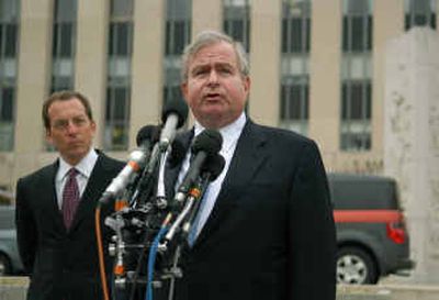 
Sandy Berger makes a statement outside the U.S. District Court House after pleading guilty Friday to taking classified documents.
 (Associated Press / The Spokesman-Review)