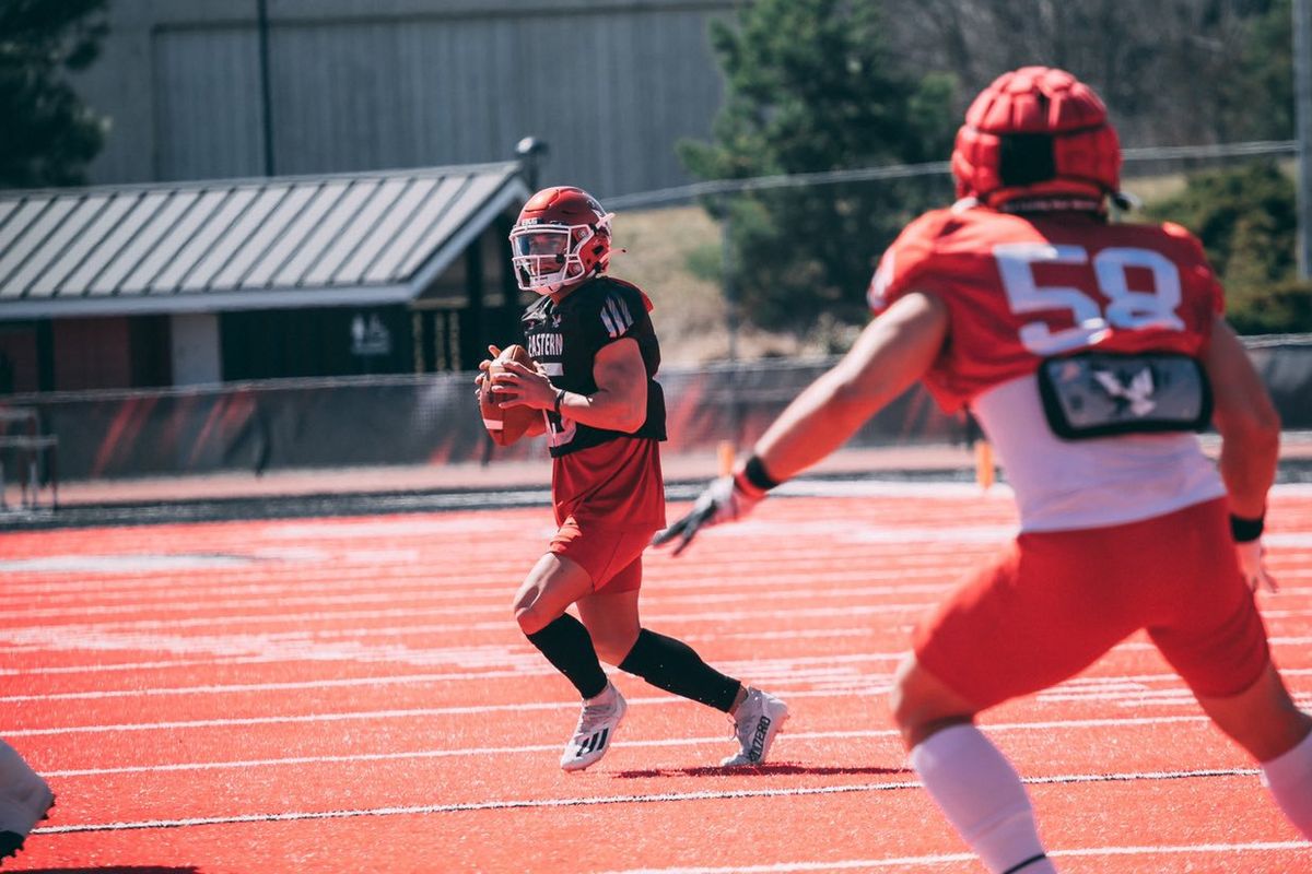 Eastern Washington quarterback Gunnar Talkington looks to pass during the Eagles