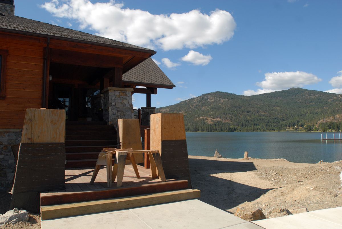 This is the unfinished clubhouse  on the Pend Oreille River  at The Crossing at Willow Bay, where Sullivan Homes Idaho would have built most of the homes. (Jesse Tinsley / The Spokesman-Review)