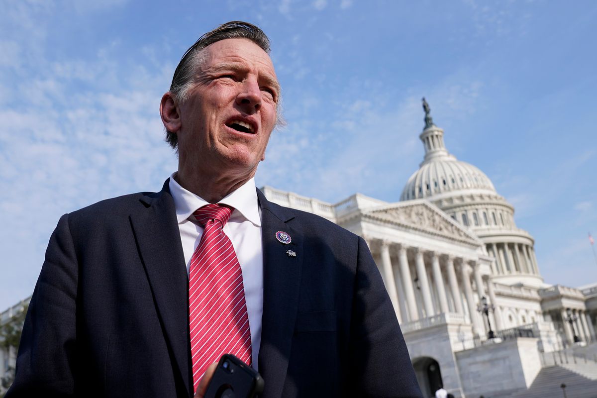 Rep. Paul Gosar, R-Ariz., waits for a news conference about the delta variant of COVID-19 and the origin of the virus on July 22 at the Capitol in Washington.  (J. Scott Applewhite)