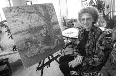 
Lorraine Krank sits in the sunroom of her Otis Orchards home. She uses egg tempura and an exacto knife to create intricate paintings.
 (J. BART RAYNIAK / The Spokesman-Review)