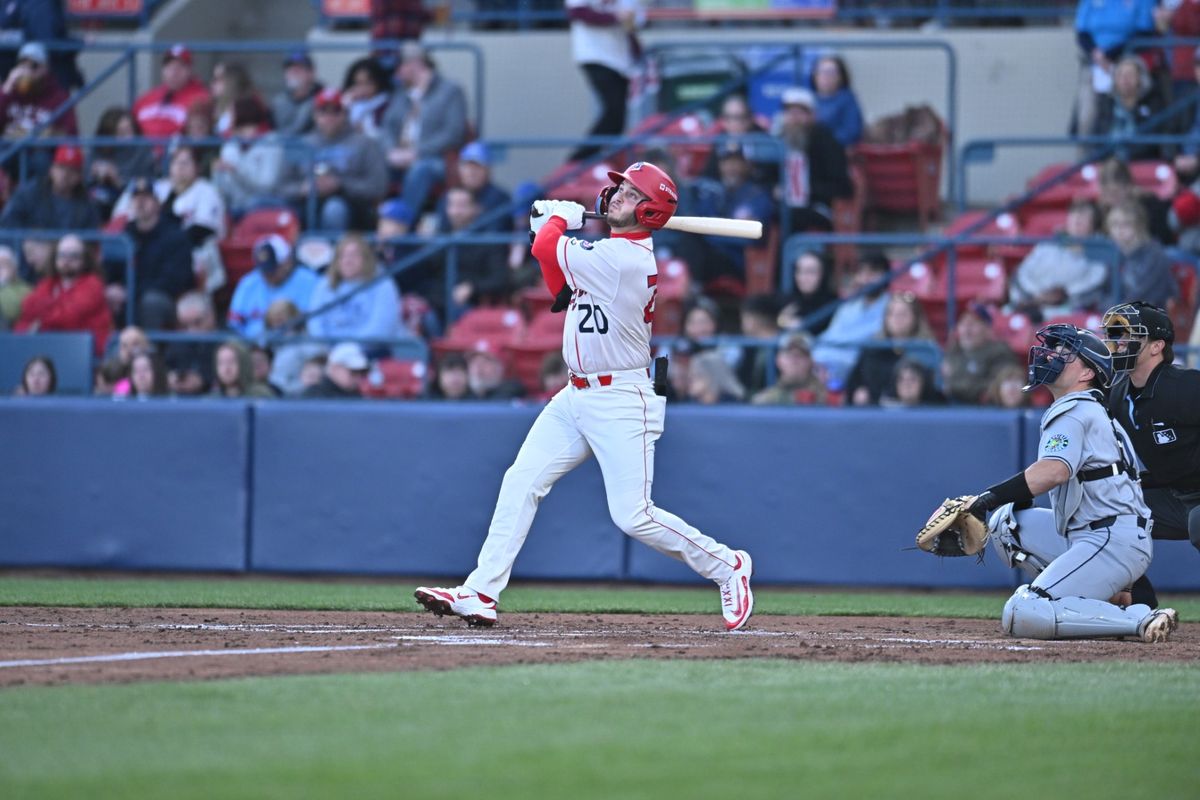 Spokane Indians first base Aidan Longwell swings against Everett in an undated team photo.   (Spokane Indians)