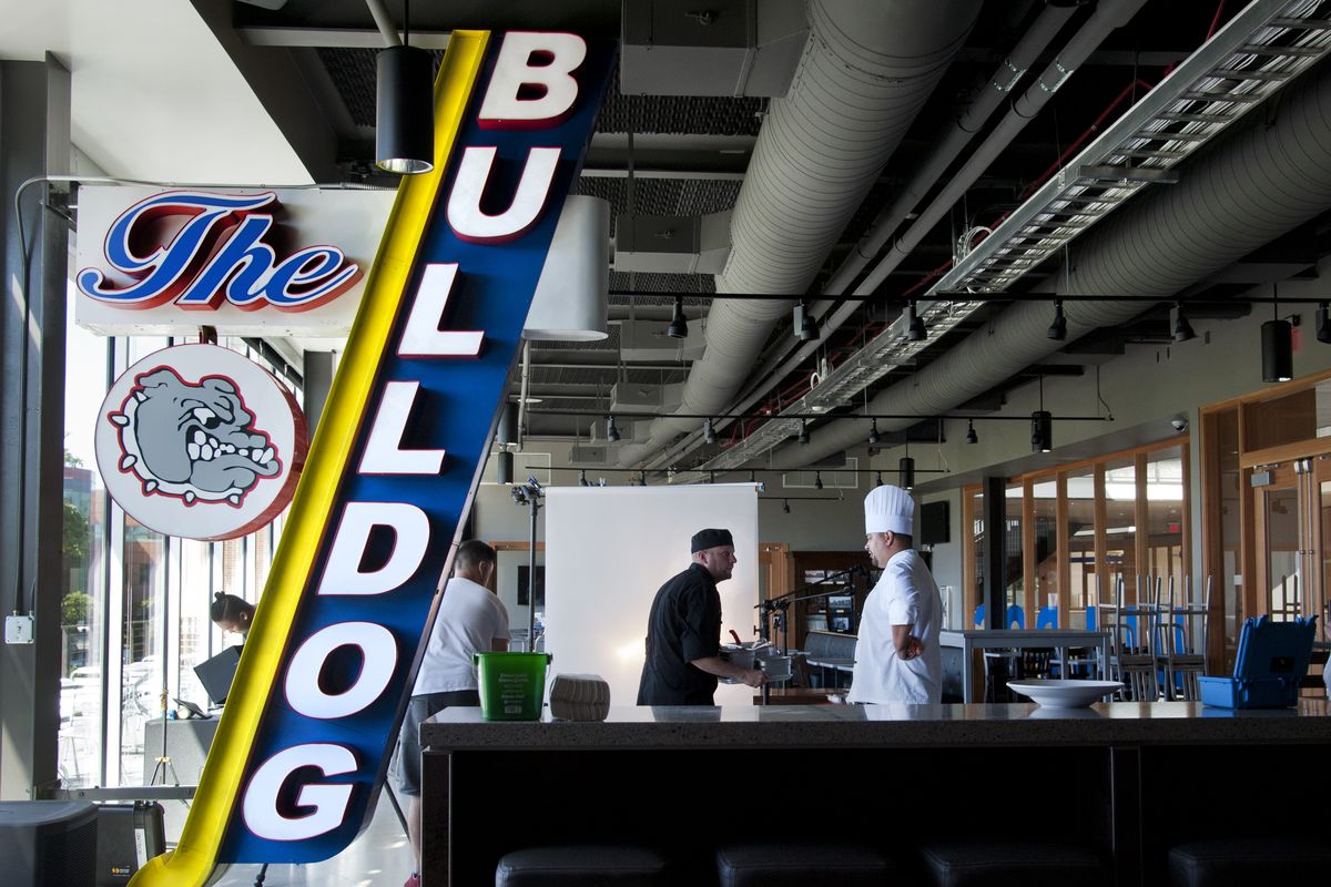 The Bulldog Pub in the Hemmingson Center features the iconic sign from the Bulldog Tavern, formerly on the corner of Hamilton and Sharp. It’s designed as a family style restaurant, although it does serve alcohol. The pub is open to the public.