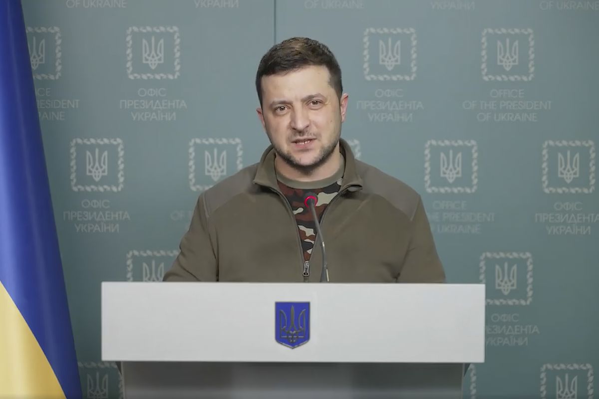 FILE - In this image from video provided by the Ukrainian Presidential Press Office, Ukrainian President Volodymyr Zelenskyy speaks in Kyiv, Ukraine, March 6, 2022.  (HOGP)