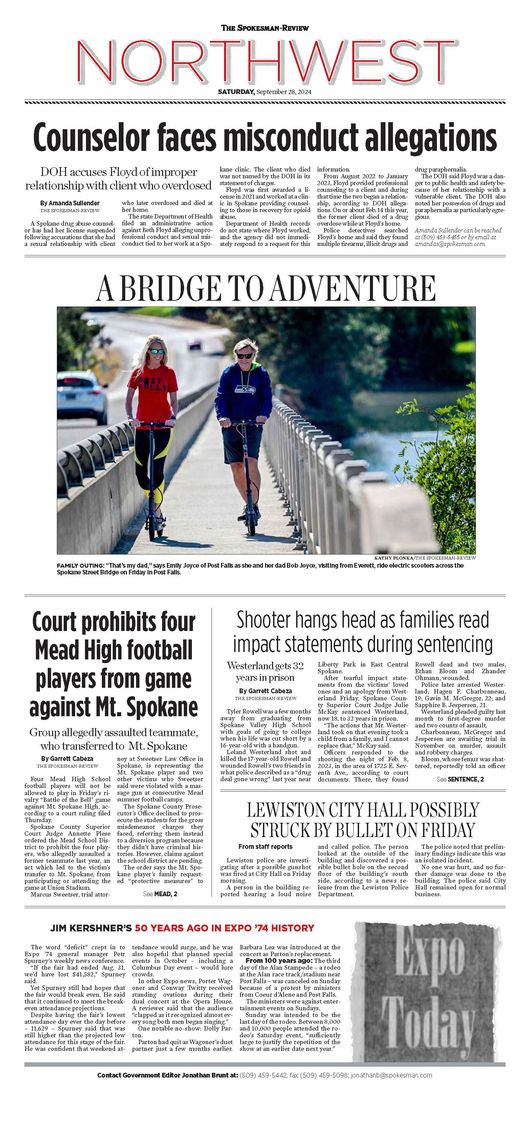Northwest Front Page for Sept. 28, 2024 The SpokesmanReview
