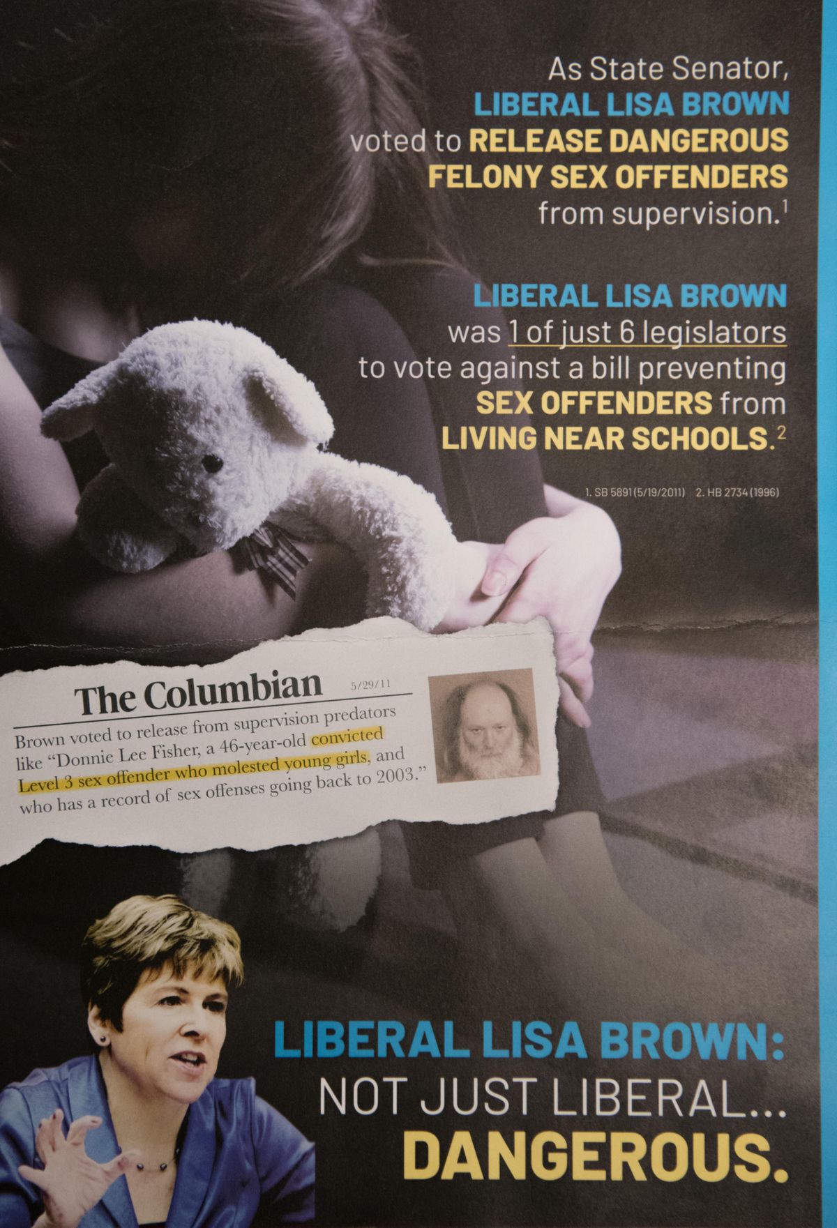 An anti-Lisa Brown flier, photographed on Thursday, July 26, 2018, in Spokane, Wash. (Tyler Tjomsland / The Spokesman-Review)