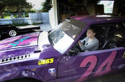 
Korri Dawson, 16, pulls her 1985 Ford Mustang stock car out of the garage. Dawson and her dad, Rick, needed to replace the tires so that she could race at Stateline Raceway. When talking about the feeling she gets when racing, Dawson says, 