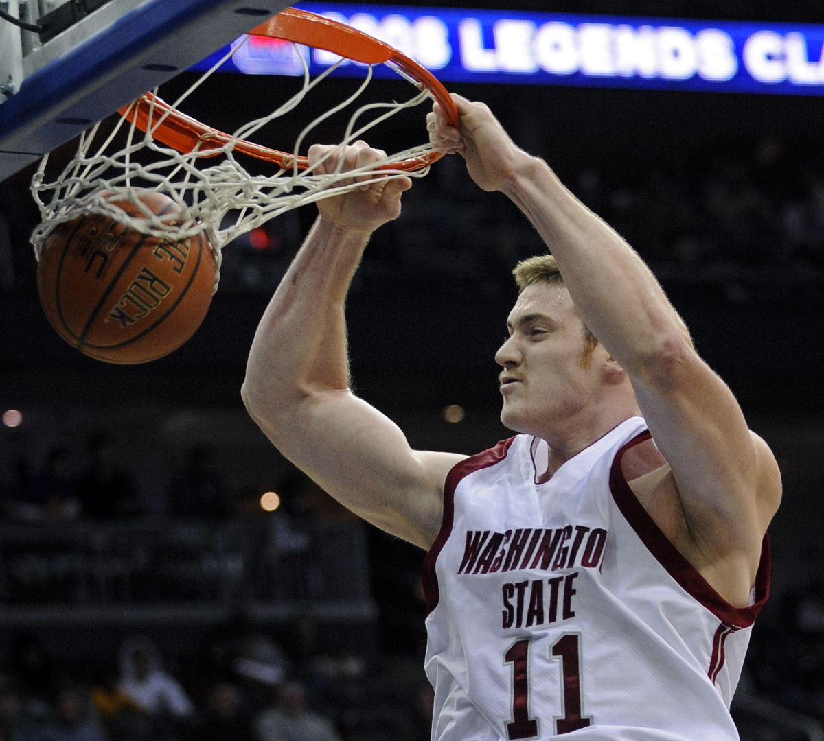 Washington State center Aron Baynes dunks during the first half of Saturday’s loss to Pittsburgh in the championship game of the Legends Classic at Newark, N.J.  (Associated Press / The Spokesman-Review)