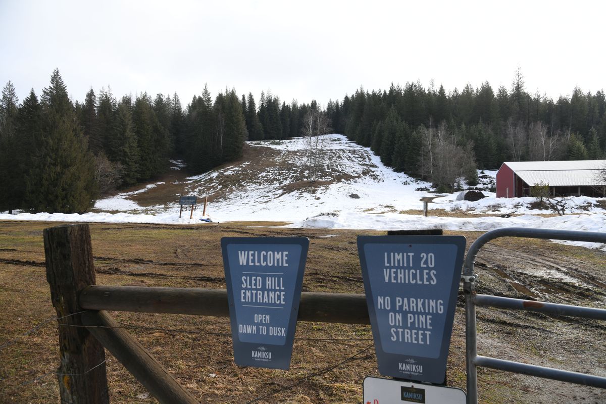 The Pine Street Sled Hill, seen on Feb. 6, 2024, will be preserved for posterity. The hill is currently closed due to lack of snow.  (James Hanlon/The Spokesman-Revie)