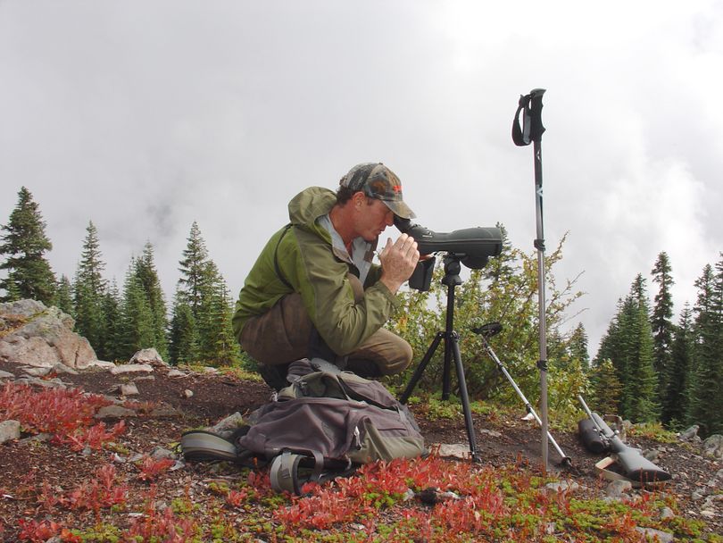 A spotting scope was as essential as the rifle to Chris Culbertson’s September mountain goat hunt on the flanks of Mount Baker. The Deer Park hunter drew a coveted Washington tag through a raffle drawing. Photo courtesy of Chris Culbertson (Photo courtesy of Chris Culbertson)