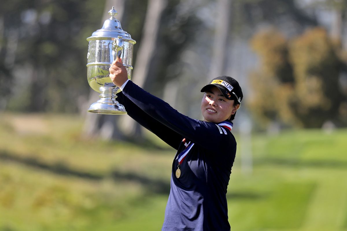 Yuka Saso, of the Philippines, celebrates her victory during the final round of the U.S. Women