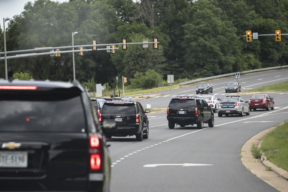The motorcade for President Donald Trump travels en route to Trump National Golf Club, Sunday, June 28, 2020, in Sterling, Va.  (Alex Brandon)