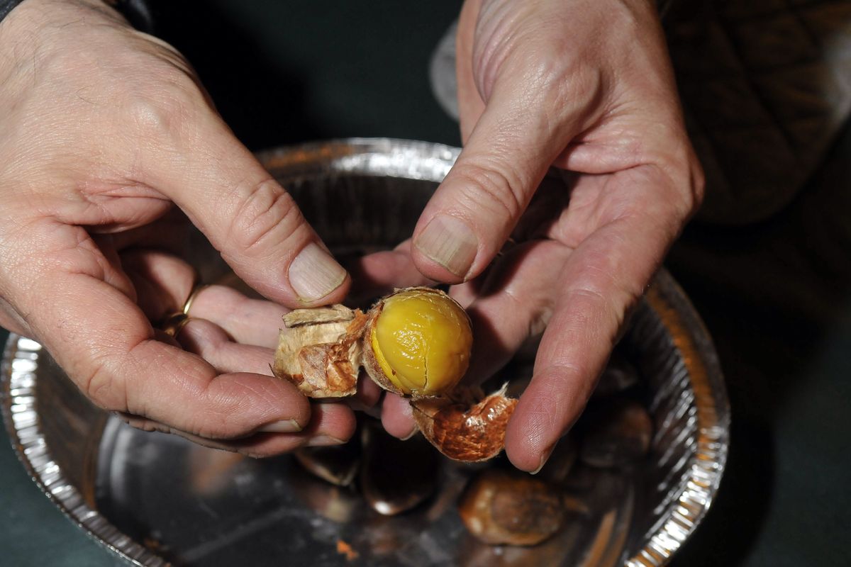 Once roasted, you can peel open the steaming chestnut and eat it right out of the shell.
