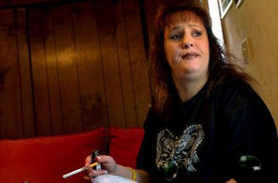 
Lorrie Timmins, of Post Falls, talked Wednesday about the items that she now owns that belonged to her former neighbor Roxann Tolson, including the missing woman's makeup and ceramic figurines. William Tolson told police his wife sent him to run some errands Aug. 14 and she was gone when he returned.  
 (Kathy Plonka / The Spokesman-Review)