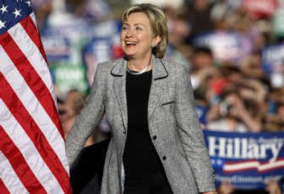 
Democratic presidential hopeful Sen. Hillary Clinton, D-N.Y., heads to the stage during an appearance on the campus of Metro State College in downtown Denver on Tuesday. Associated Press
 (Associated Press / The Spokesman-Review)