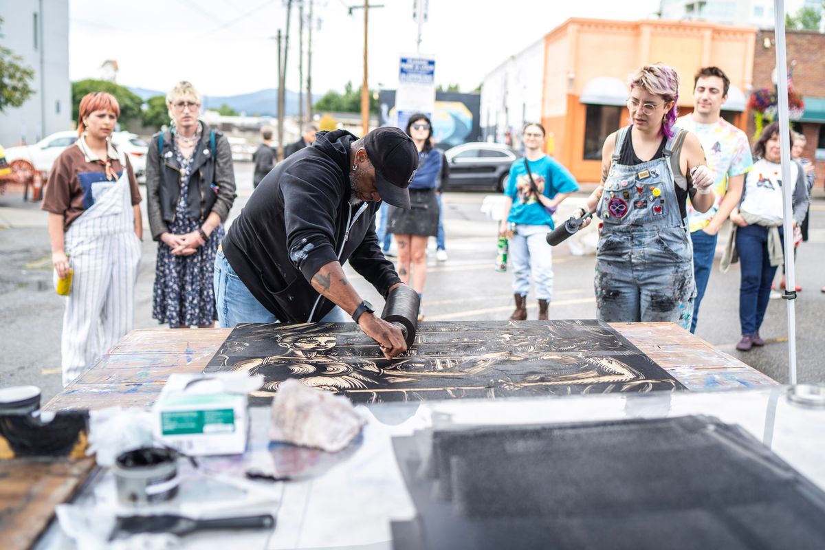 Artists make prints as part of Emerge’s INK! Print Rally, which takes place Saturday in Coeur d’Alene.  (Courtesy)