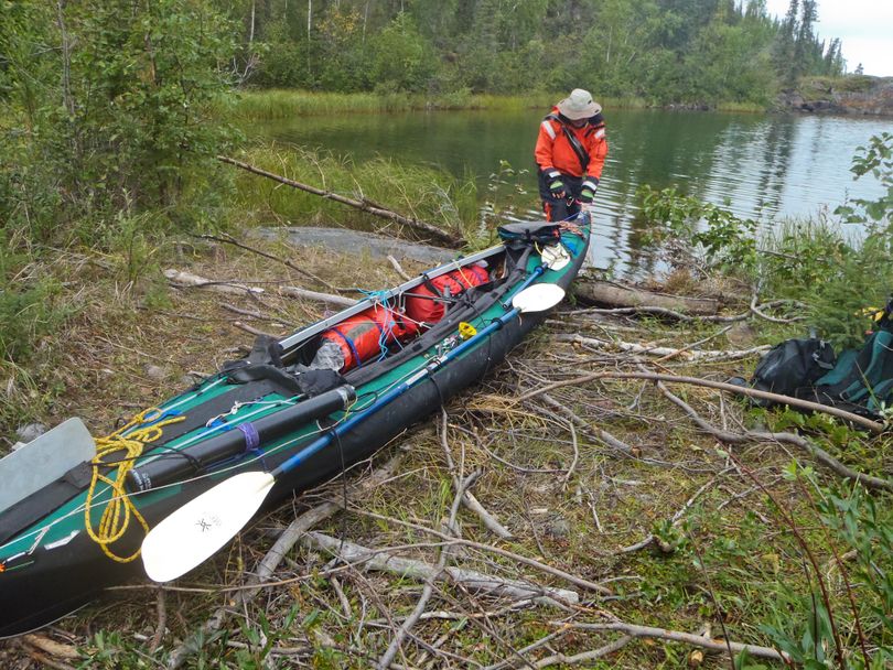 Harvey Brown and Rosemarie Bisiar paddled - and portaged -- their inflatable kayak during a wilderness voyage across Great Slave Lake in Canada's Northwest Territories. (Courtesy)
