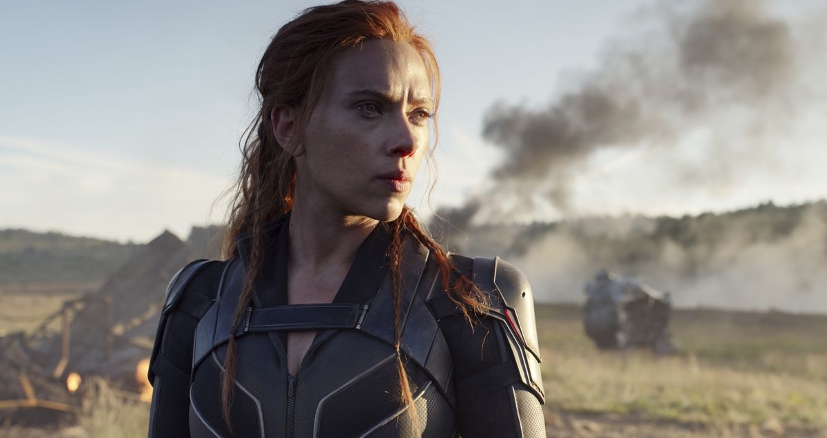 This image released by Disney/Marvel Studios’ shows Scarlett Johansson in a scene from “Black Widow.” (HONS)