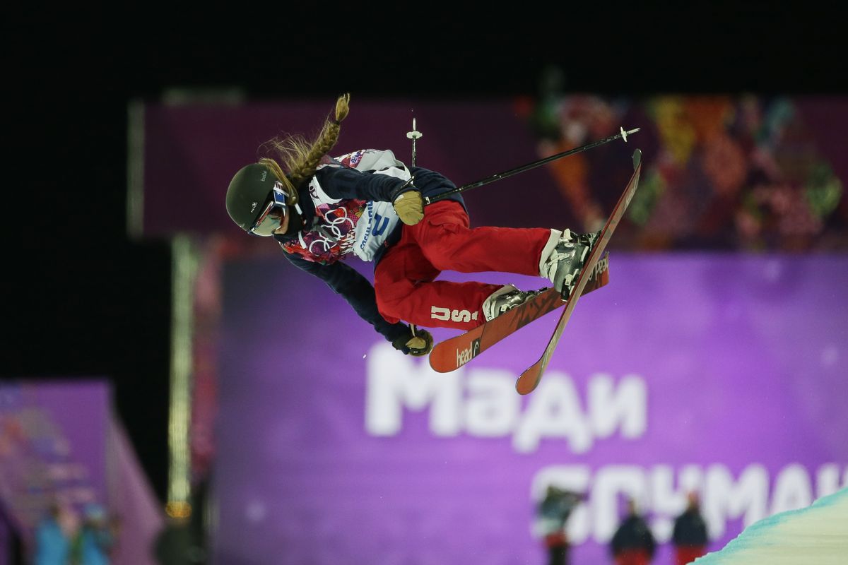 20-year-old Maddie Bowman of the U.S gets air during the women’s halfpipe skiing final. (Associated Press)