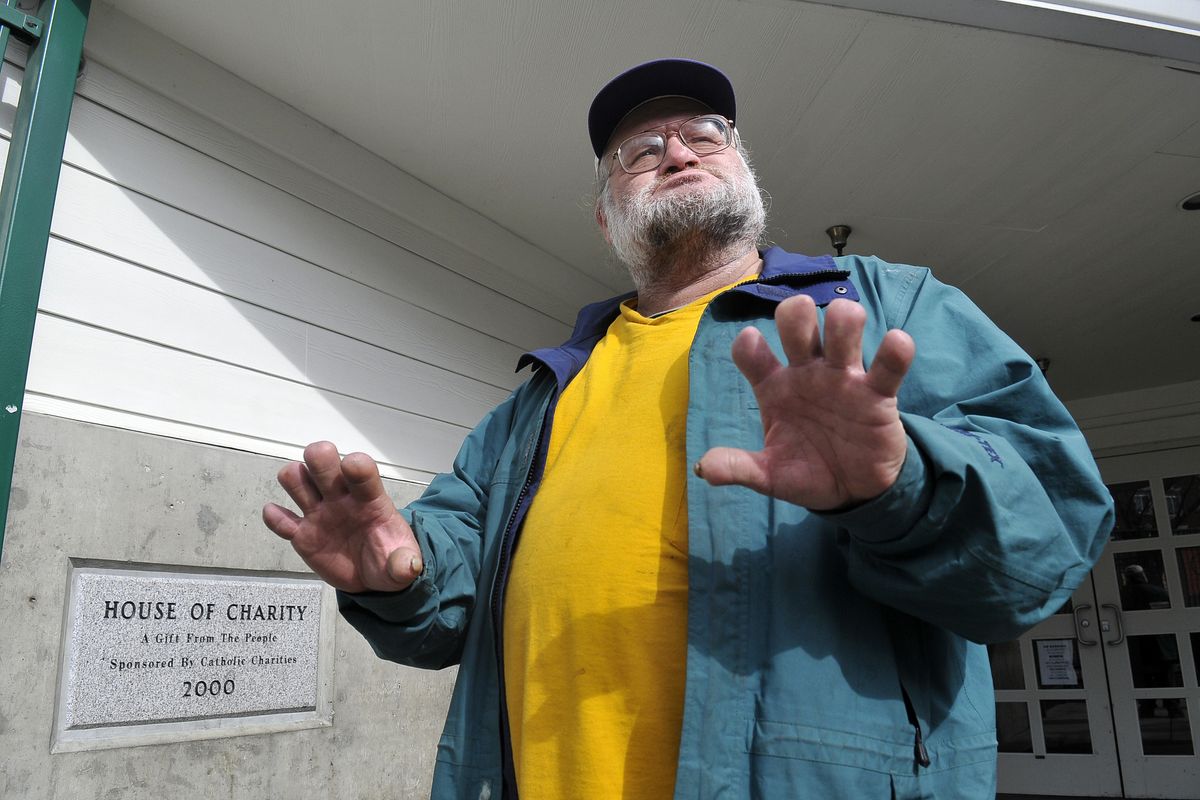 Mike Hamilton, a regular client of the House of Charity, lost most of his fingers to frostbite and spent months in the hospital. A program proposed by WSU nursing student Rebecca Doughty would create respite care beds for homeless men to recuperate at the shelter. (Jesse Tinsley)