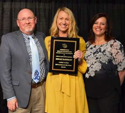 From left: Principal Bill Rutherford of the Fernan STEM Academy, Teacher of the Year Shelby Randklev, and Acting School Superintendent Trina Caudle.