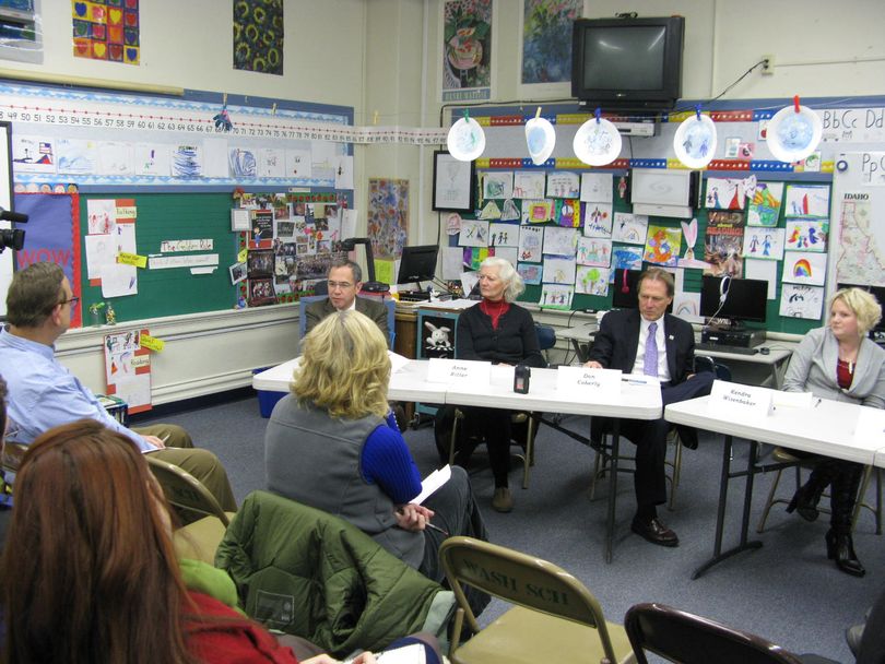 Panel discusses new Idaho Core Standards on Tuesday afternoon at Washington Elementary School in Boise (Betsy Russell)