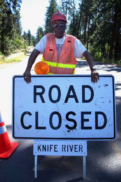 
Donnie Stone is at his post on Upriver Drive as a flagman for North Star Enterprises during sewer construction in the area. Stone said his time spent on this job has been the best in his 11 years with the company. Courtesy of Paul Delaney
 (Courtesy of Paul Delaney / The Spokesman-Review)