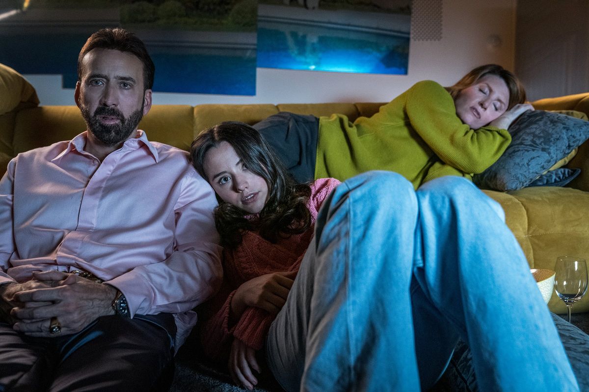 Nicolas Cage, Lily Sheen and Sharon Horgan in “The Unbearable Weight of Massive Talent.” (Katalin Vermes/Lionsgate)