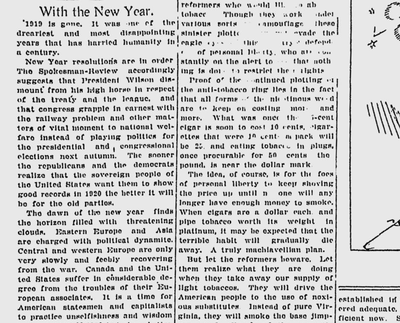 “1919 is gone. It was one of the dreariest and most disappointing years that has harried humanity in a century,” wrote the editors. (SR archives)