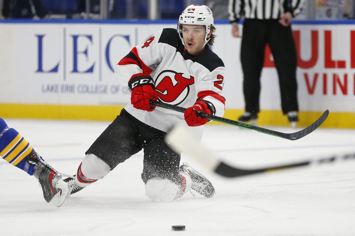 New Jersey Devils defenseman Ty Smith has two goals and six assists for the best points-per-game rate among all NHL rookies.  (Associated Press)